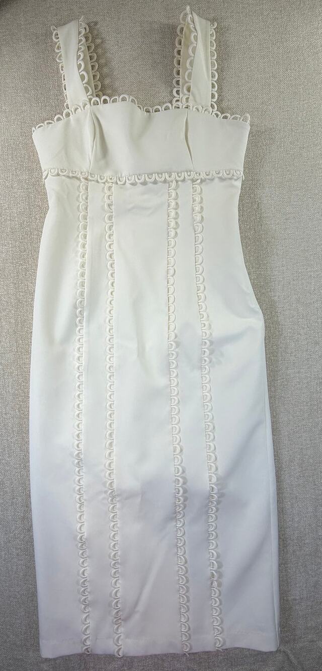 BHLDN Anthropologie NWT Women Cream M Scalloped Bride Square Neck Midi Dress